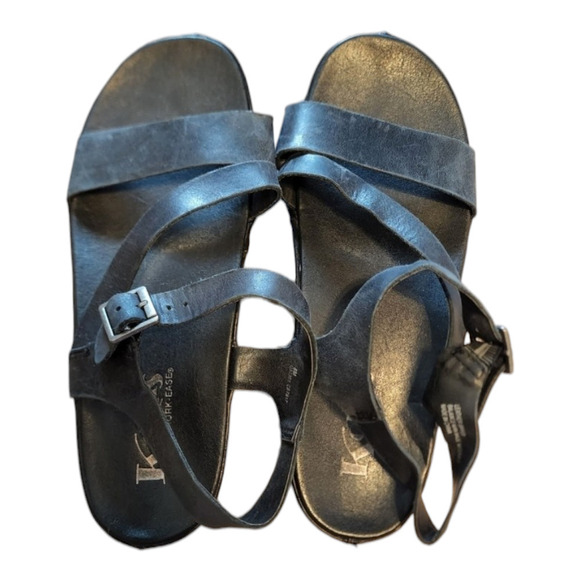Korks by Kork-Ease Black Leather Ankle Strap Clog Heel Studs Sandals - Picture 1 of 8